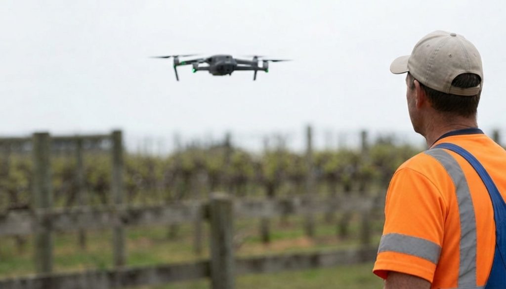 dron sobre viñedos